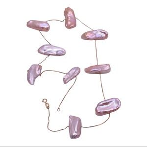 14k yellow gold AAA+ stick pearls station necklace